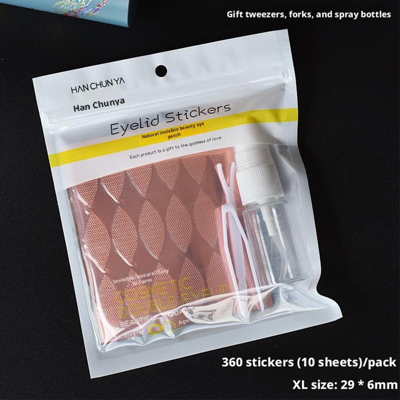 Water-resistant lace double eyelid tape, size XL, half-moon shaped, breathable rose gold eyelid tape, comes with a three-piece tool set.